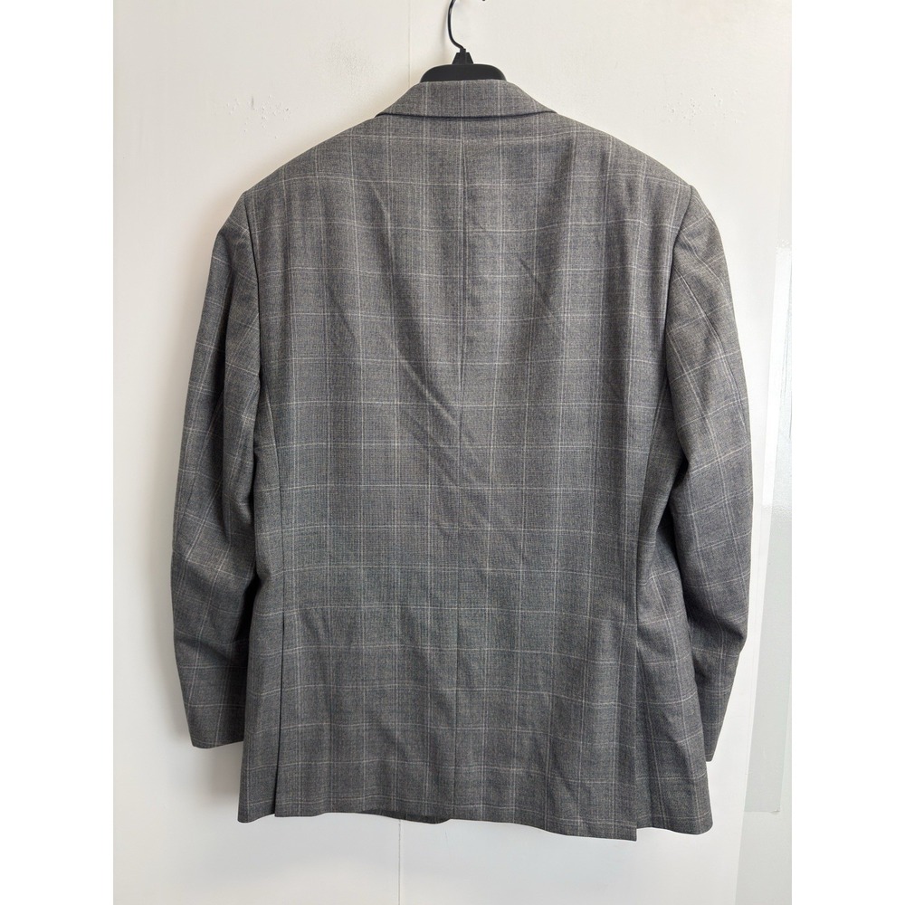 Jos A Bank Travelers Sport Coat Mens 44L Tailored Fit Grey‎ Plaid Wool Blazer - Picture 11 of 12